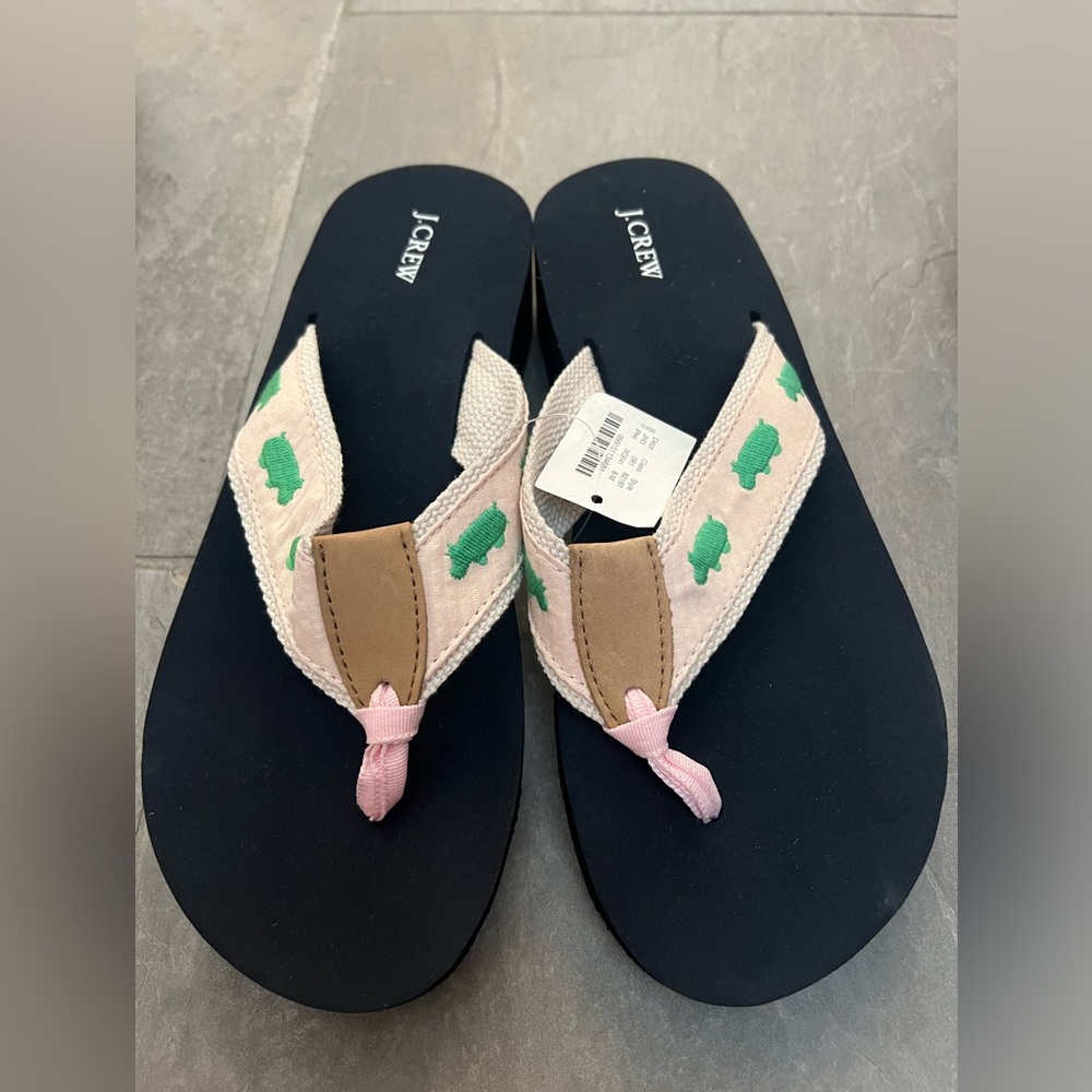 J. Crew Pink and Green Embroidered Sandals